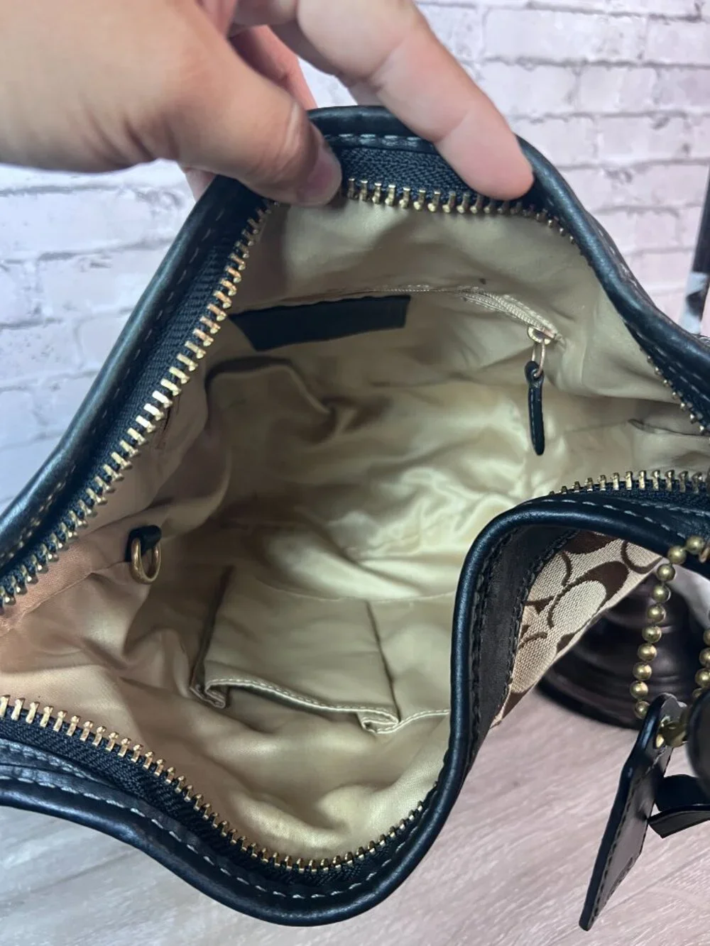 Coach 11437 Bleecker Brown Canvas Black Leather Bucket Crossbody